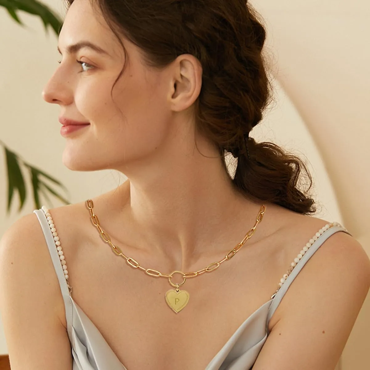 Gold A-Z Initial Necklace Heart Initial Pendant Necklaces Letter Choker Necklace For Women Birthday Valentine's Day Mother's Day Gift