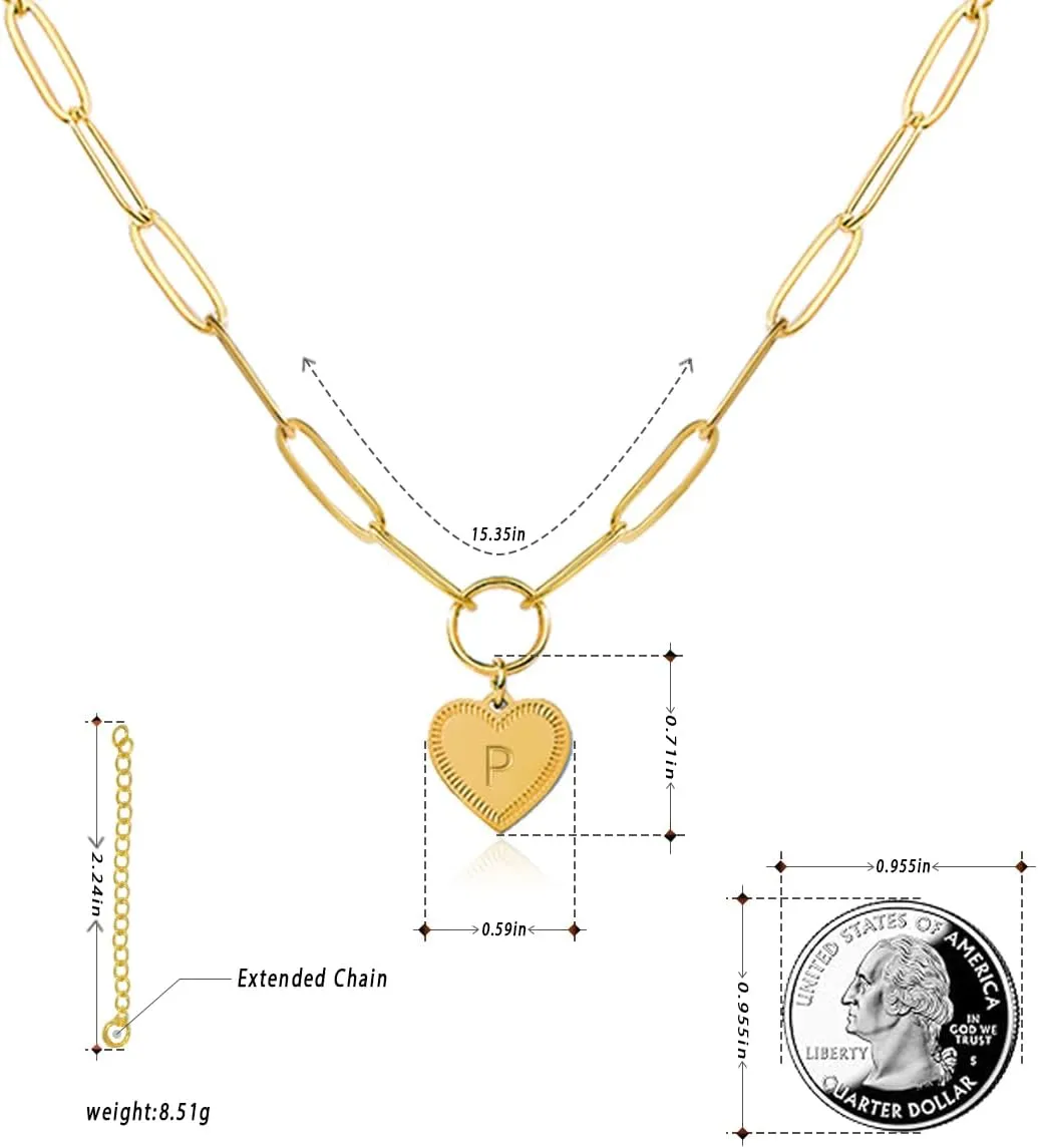 Gold A-Z Initial Necklace Heart Initial Pendant Necklaces Letter Choker Necklace For Women Birthday Valentine's Day Mother's Day Gift