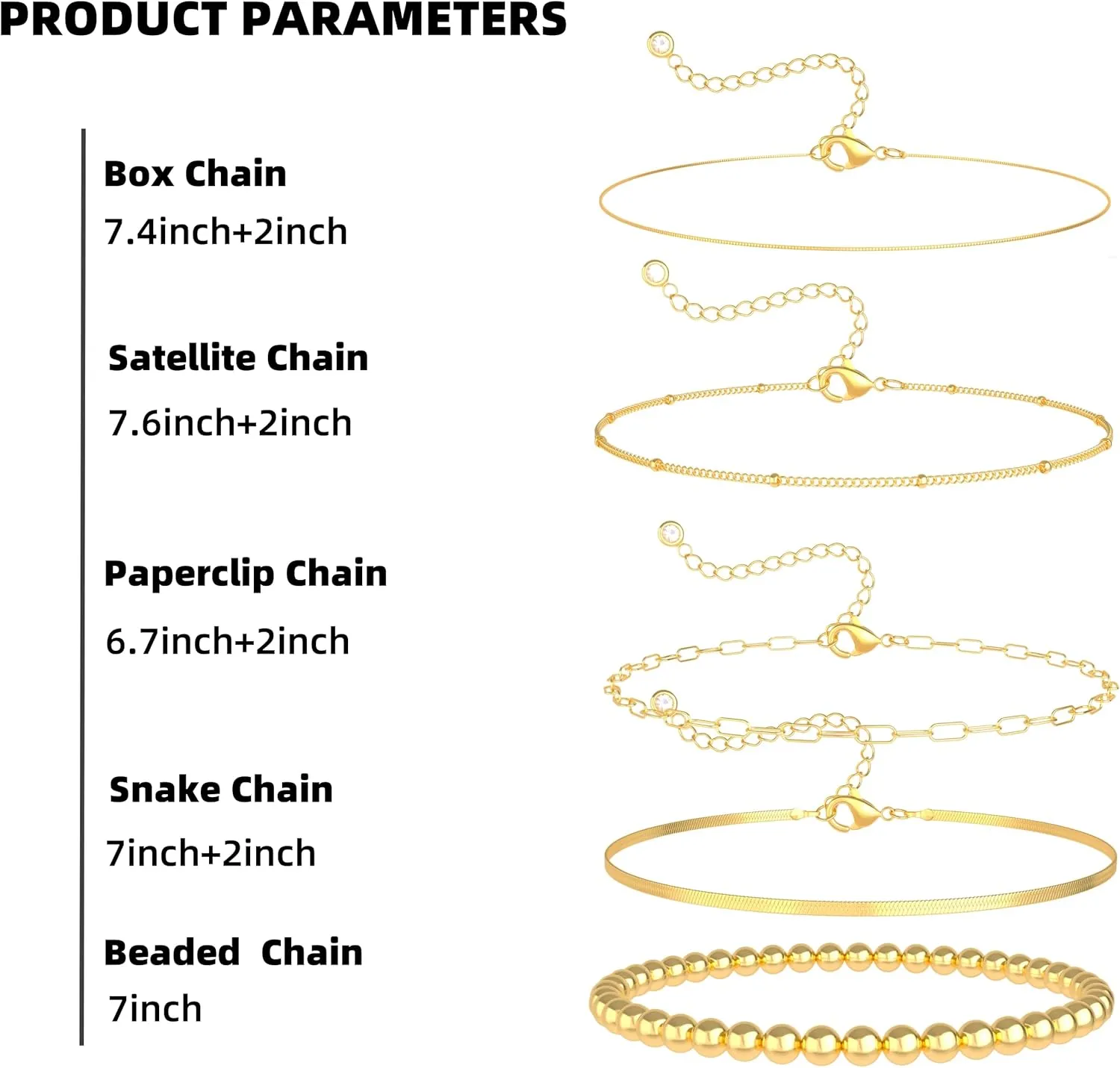 Gold Bracelet for Women - Dainty Stack Bracelets Trendy Adjustable 14K Gold Plated Thin Paperclip Bead Box Satellite Figaro Cuban Link Chain Bracelet Set for Women Waterproof Jewelry Gift