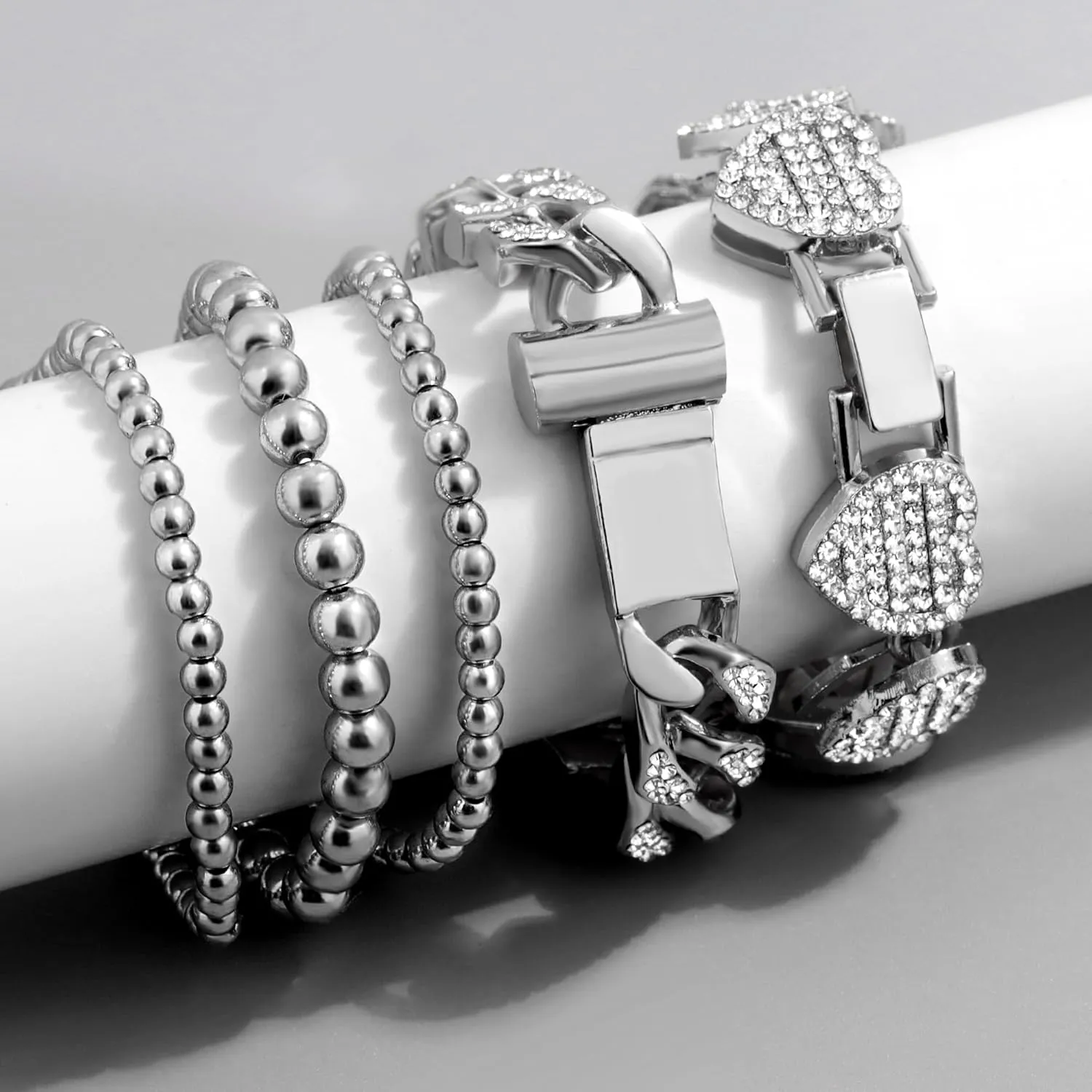 Gold Bracelets for Women, Gold Plated Cuban Link Chain Bracelet Pack Layered Metal Link Bracelet Set Fashion Jewelry for Women Set