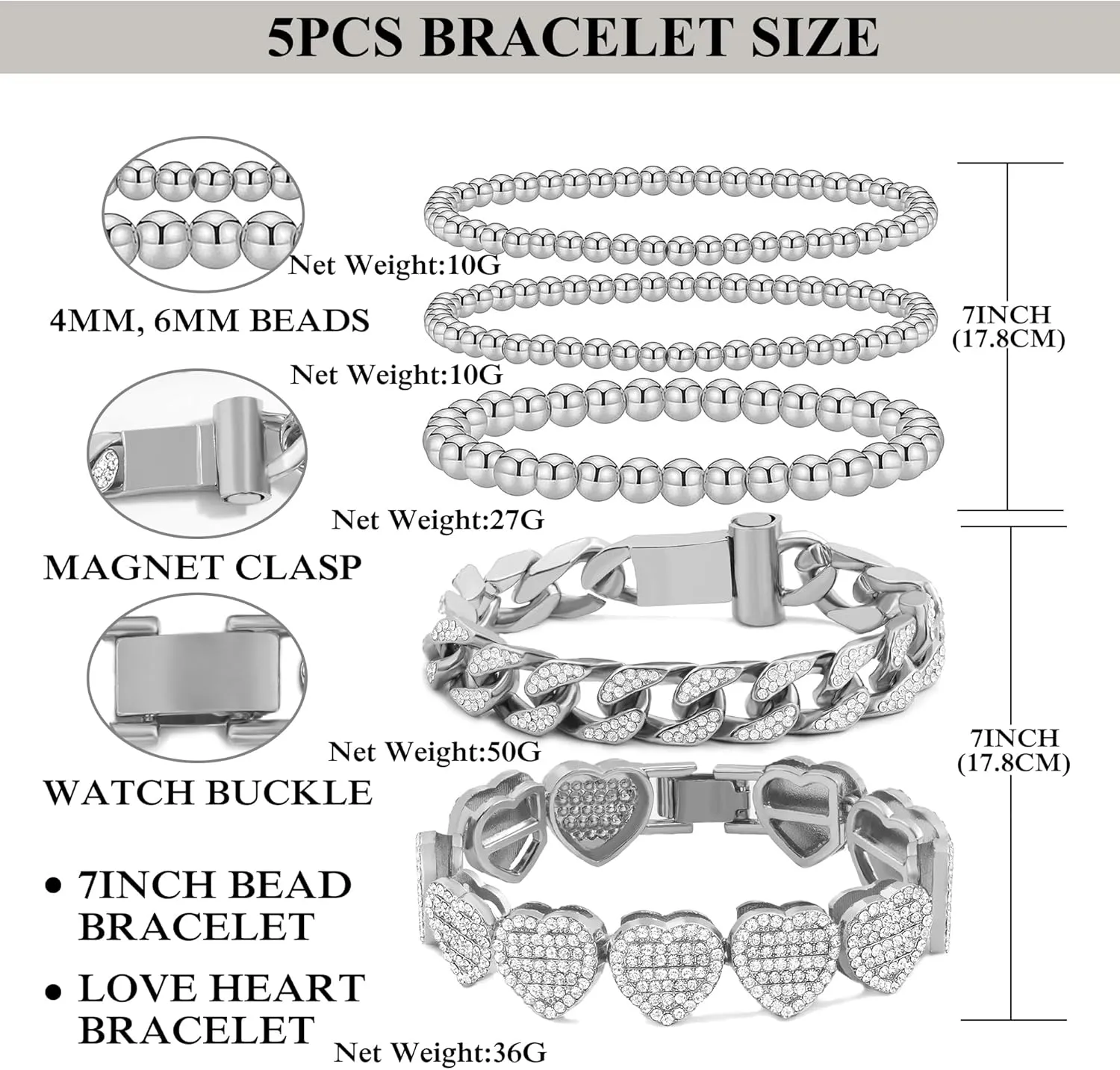 Gold Bracelets for Women, Gold Plated Cuban Link Chain Bracelet Pack Layered Metal Link Bracelet Set Fashion Jewelry for Women Set