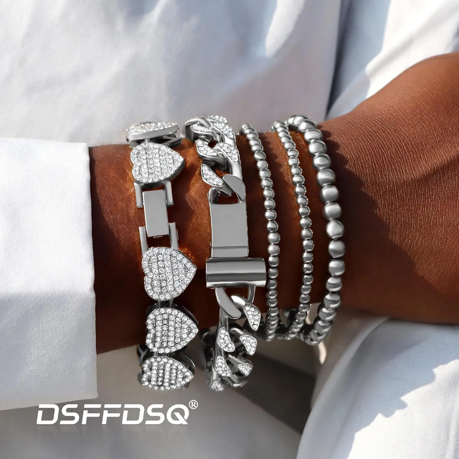 Gold Bracelets for Women, Gold Plated Cuban Link Chain Bracelet Pack Layered Metal Link Bracelet Set Fashion Jewelry for Women Set