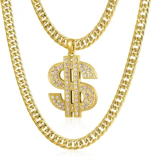 Gold Chain for Men with Dollar Sign Pendant Necklace
