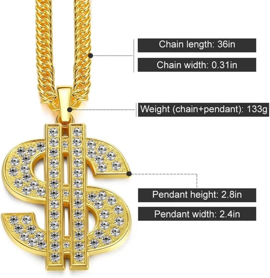 Gold Chain for Men with Dollar Sign Pendant Necklace