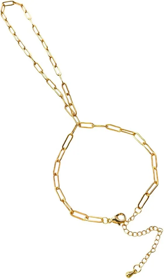 Gold Color Paper Clip Chain Finger To Wrist Bracelet For Women Adjustable Hand Chain Slave Bracelet Jewelry