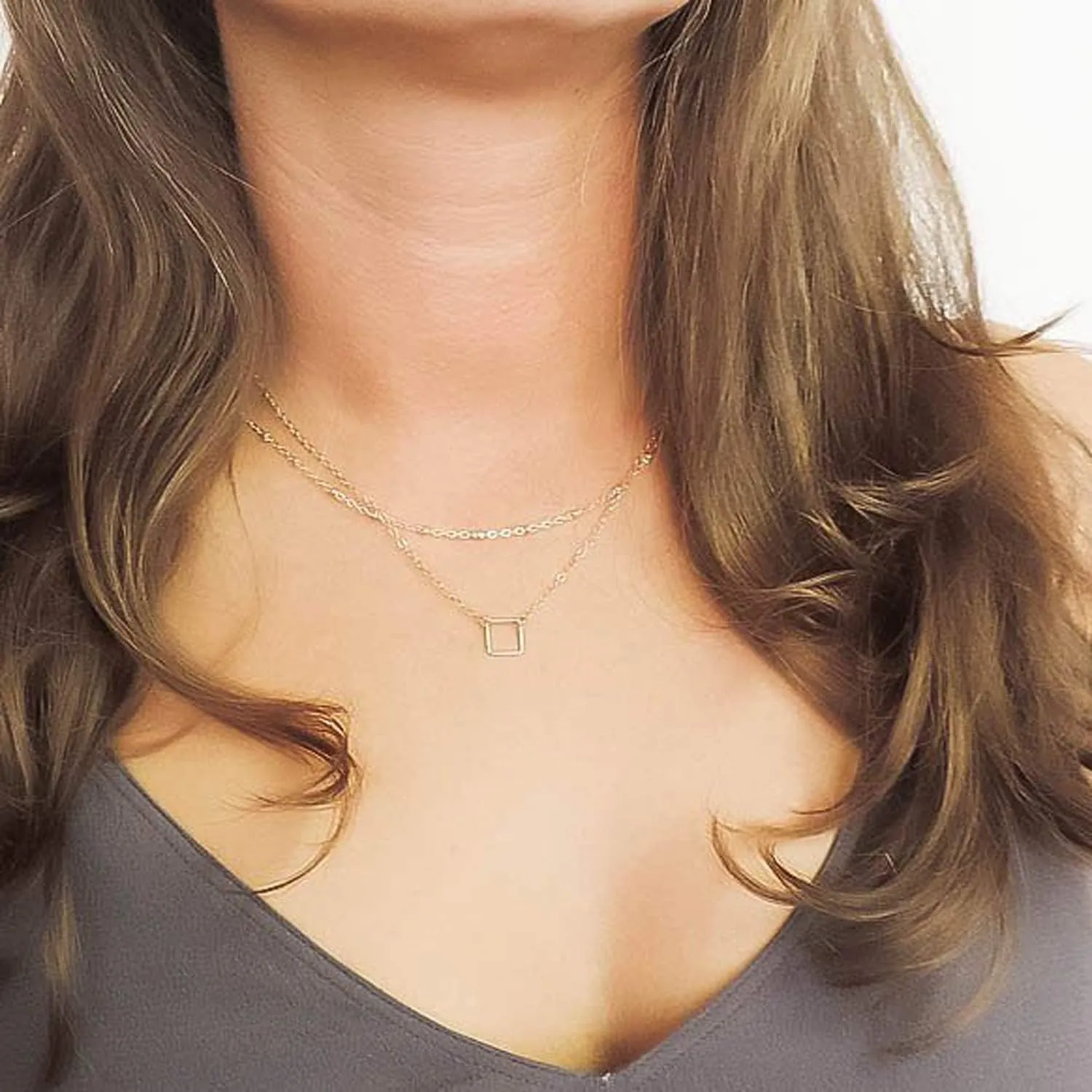 Gold Dainty Geometric Pendant Necklace,Simple Minimalist Triangle,Circle,Square,Bar,Star Necklace,Layering Pendant Necklaces for Women