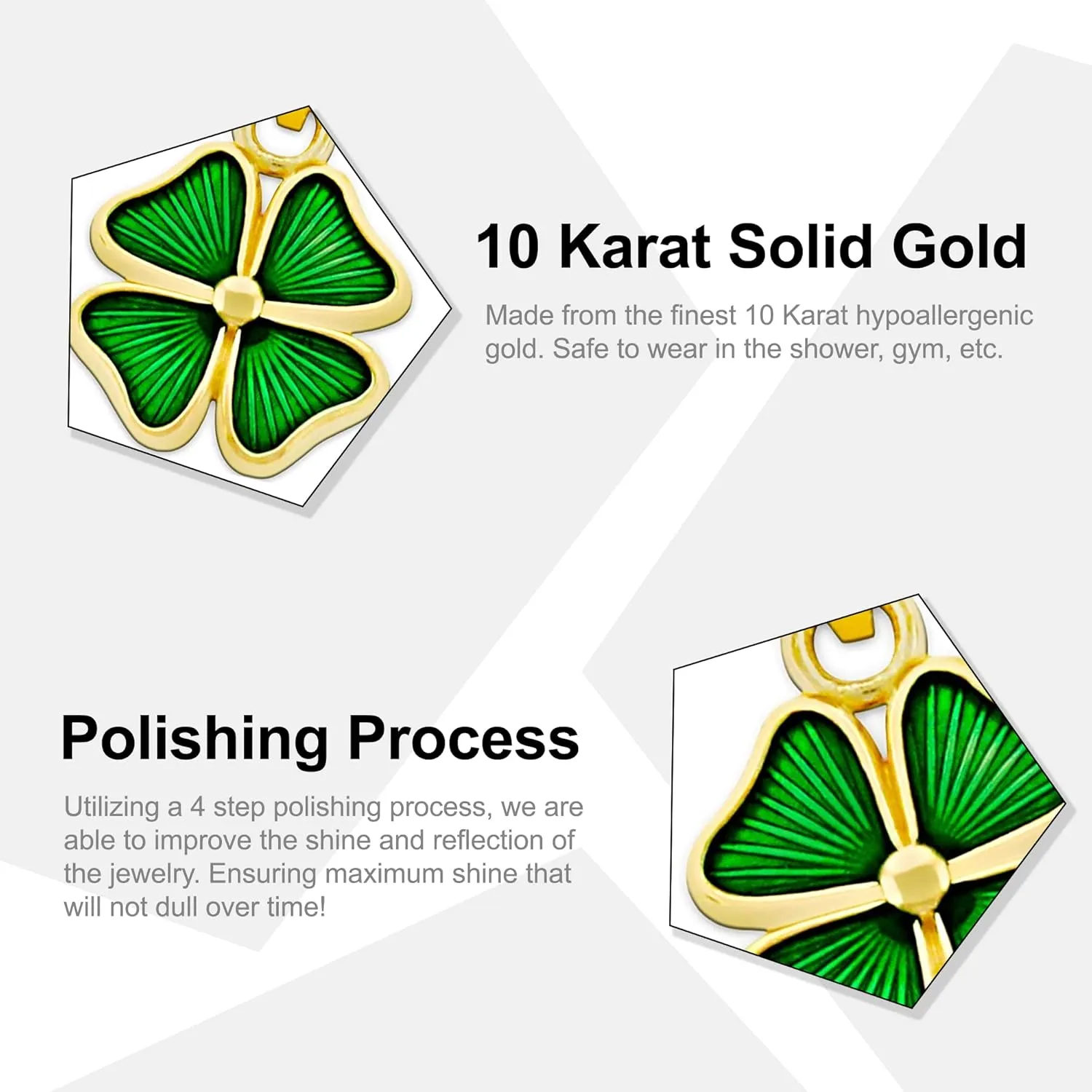 Gold Four Leaf Clover Charm - 10 Karat Solid Gold - Shamrock Pendant - Good Luck Charm Necklace - Irish Shamrock