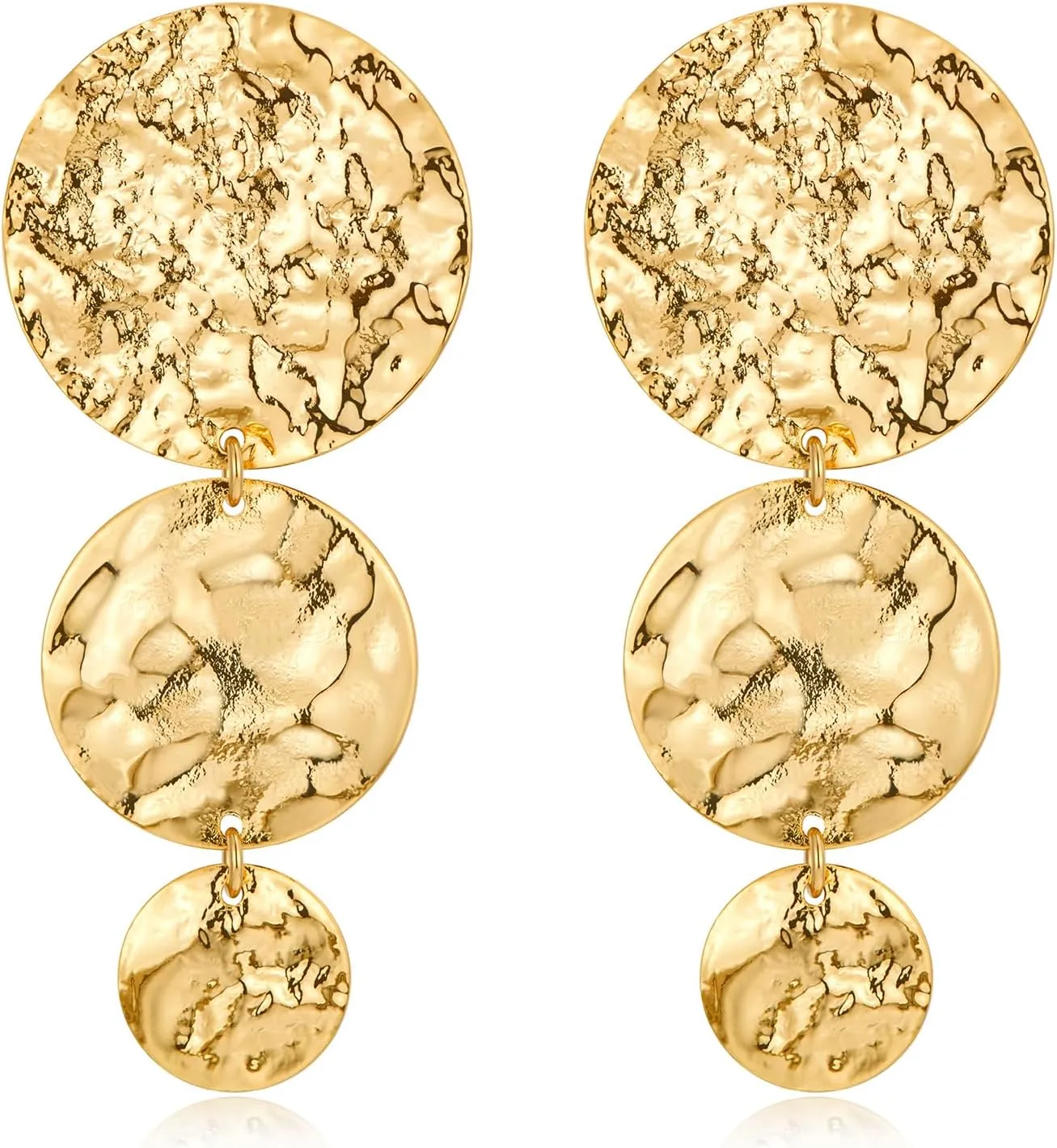Gold Hammered Rectangle Geometric Hoop Dangle Earrings Statement Vintage Round Hoop Drop Earrings for Women Jewelry