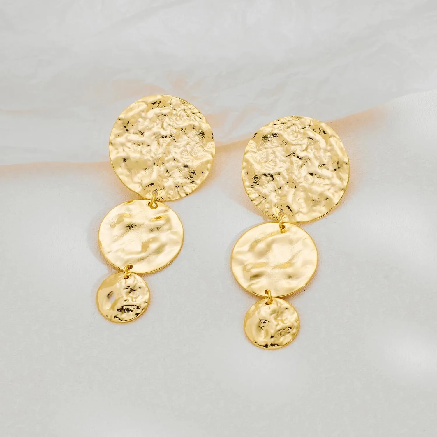 Gold Hammered Rectangle Geometric Hoop Dangle Earrings Statement Vintage Round Hoop Drop Earrings for Women Jewelry