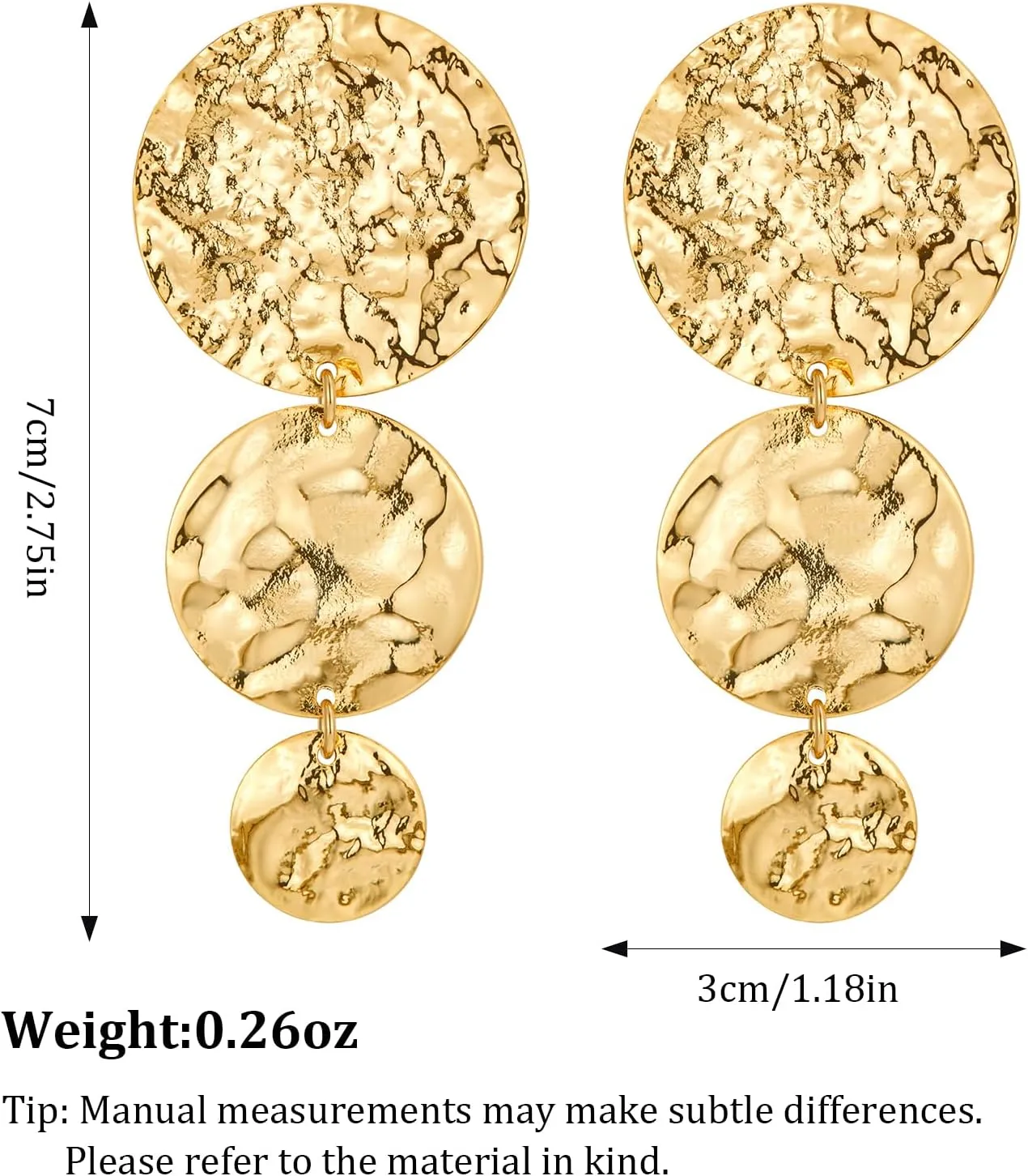 Gold Hammered Rectangle Geometric Hoop Dangle Earrings Statement Vintage Round Hoop Drop Earrings for Women Jewelry