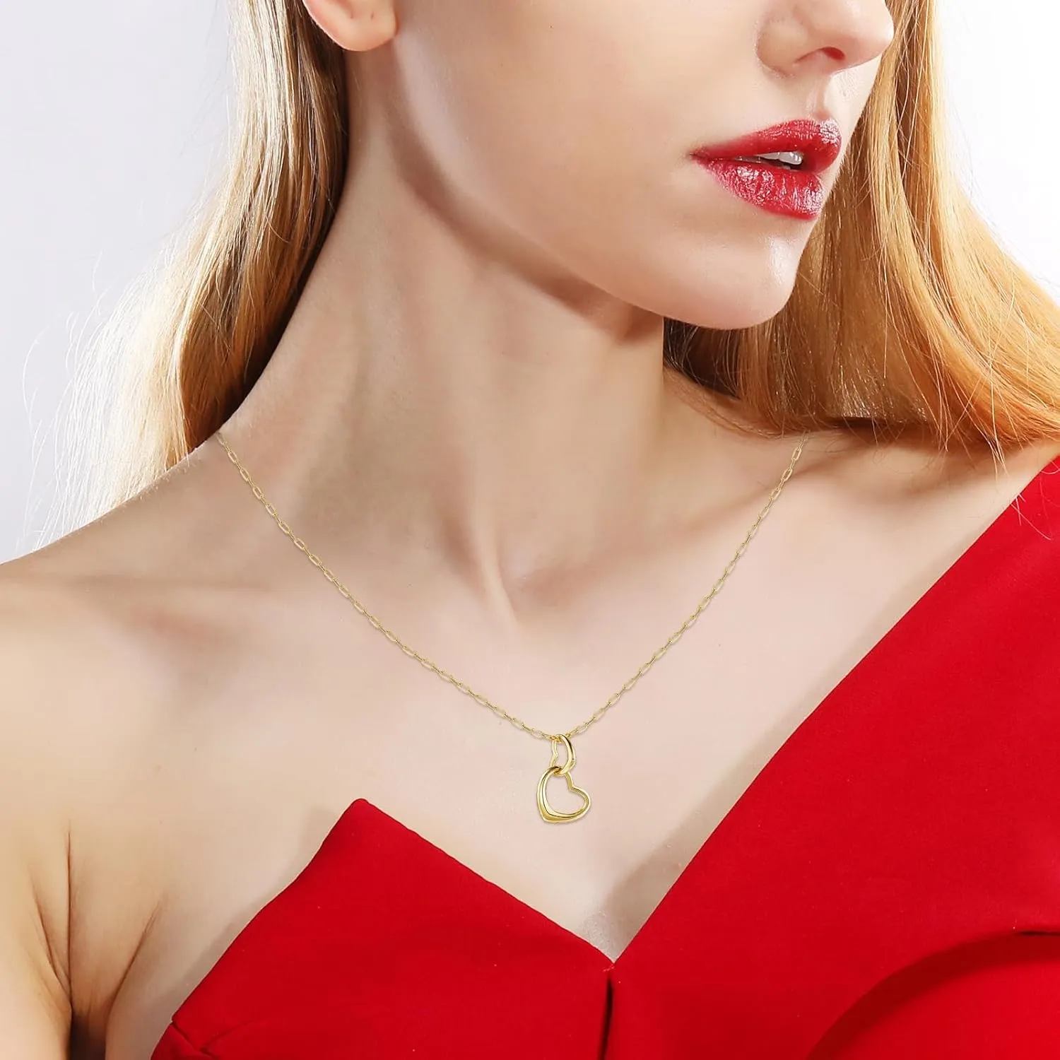 Gold Heart Pendant Necklace for Women,14K Gold Elegant Butterfly Necklace,infinity Clover flower Necklace on Christmas Valentines Day Gifts Birthday Thanksgiving Day Gifts for Her