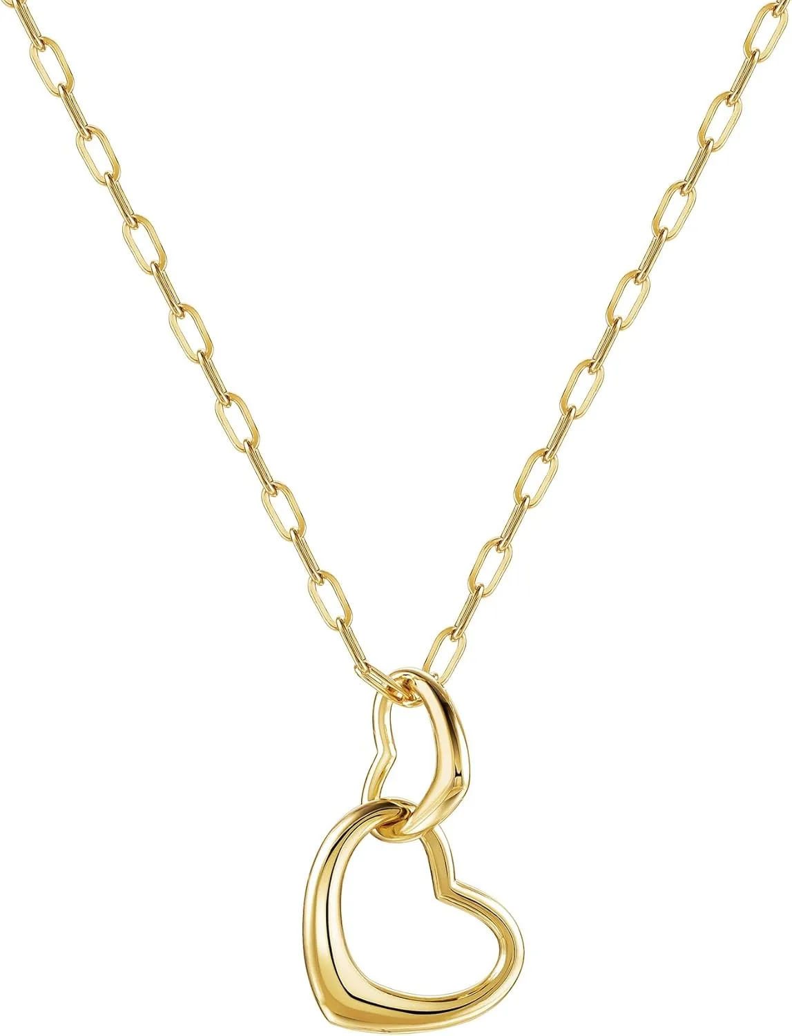 Gold Heart Pendant Necklace for Women,14K Gold Elegant Butterfly Necklace,infinity Clover flower Necklace on Christmas Valentines Day Gifts Birthday Thanksgiving Day Gifts for Her