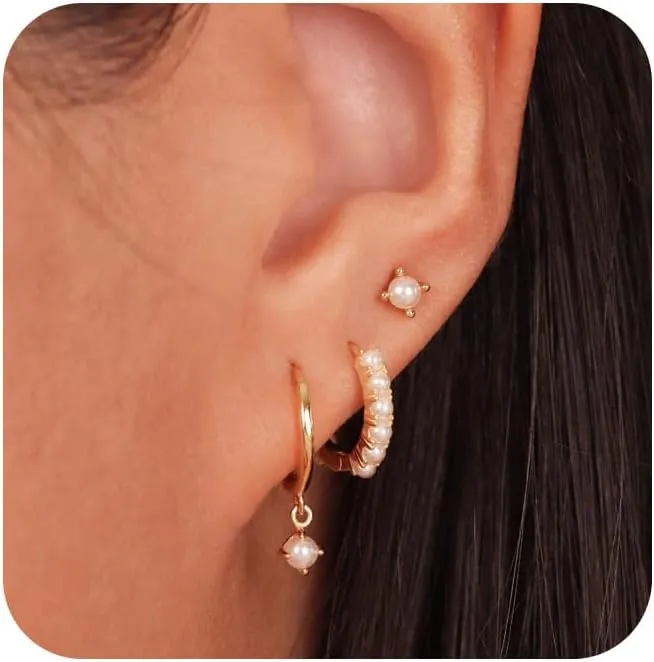 Gold Hoop Earrings for Women, Small 14K Gold Plated Huggie Hoop Earrings Dainty Earring Stacks Hypoallergenic Simple Cartilage Earring Sets for Multiple Piercing Jewelry