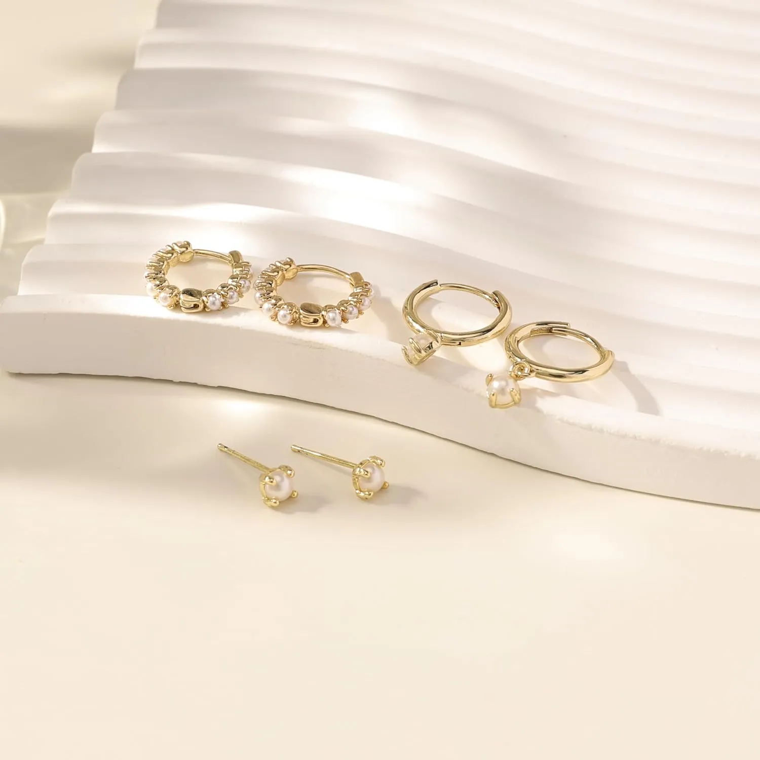 Gold Hoop Earrings for Women, Small 14K Gold Plated Huggie Hoop Earrings Dainty Earring Stacks Hypoallergenic Simple Cartilage Earring Sets for Multiple Piercing Jewelry