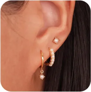 Gold Hoop Earrings for Women, Small 14K Gold Plated Huggie Hoop Earrings Dainty Earring Stacks Hypoallergenic Simple Cartilage Earring Sets for Multiple Piercing Jewelry
