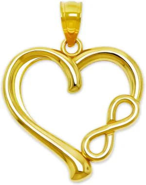 Gold Infinity Heart Charm - 10 Karat Solid Gold - Heart Pendant Charm