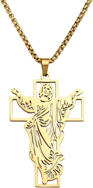Gold Jesus Necklace for Men Cross Pendant for Men Gold Jesus Christ Necklaces for Men 24" Vintage Christian Necklace for Men Hip Hop Pendant Accessories for Men Gold Plated Cross Necklace Dainty