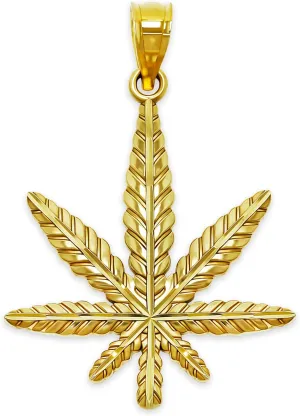 Gold Marijuana Leaf Charm - 10 Karat Solid Gold - Cannabis Leaf Pendant Charm