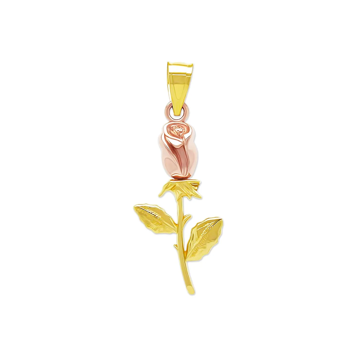 Gold Mini Rose Charm Pendant - 10 Karat Solid Gold - Rose Flower Dangle Charm - Longstem Rose Charm - Great Gifts For Mother Day, Birthday and Anniverary