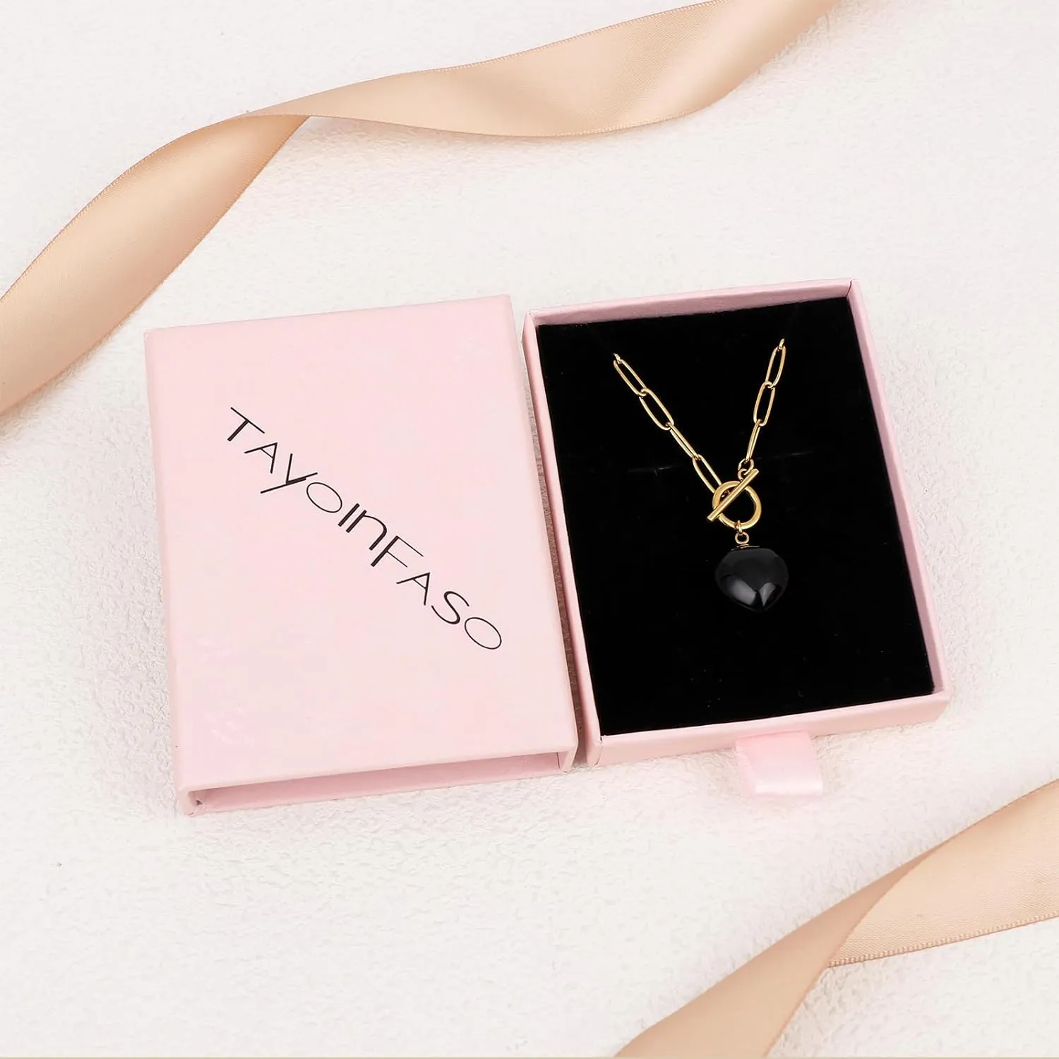 Gold Paperclip Toggle Necklace Natural Stone/Emerald Cut Birthstone Pendant Paper Clip Chain Necklace Toggle Paperclip Jewelry Birthday Gift for Women