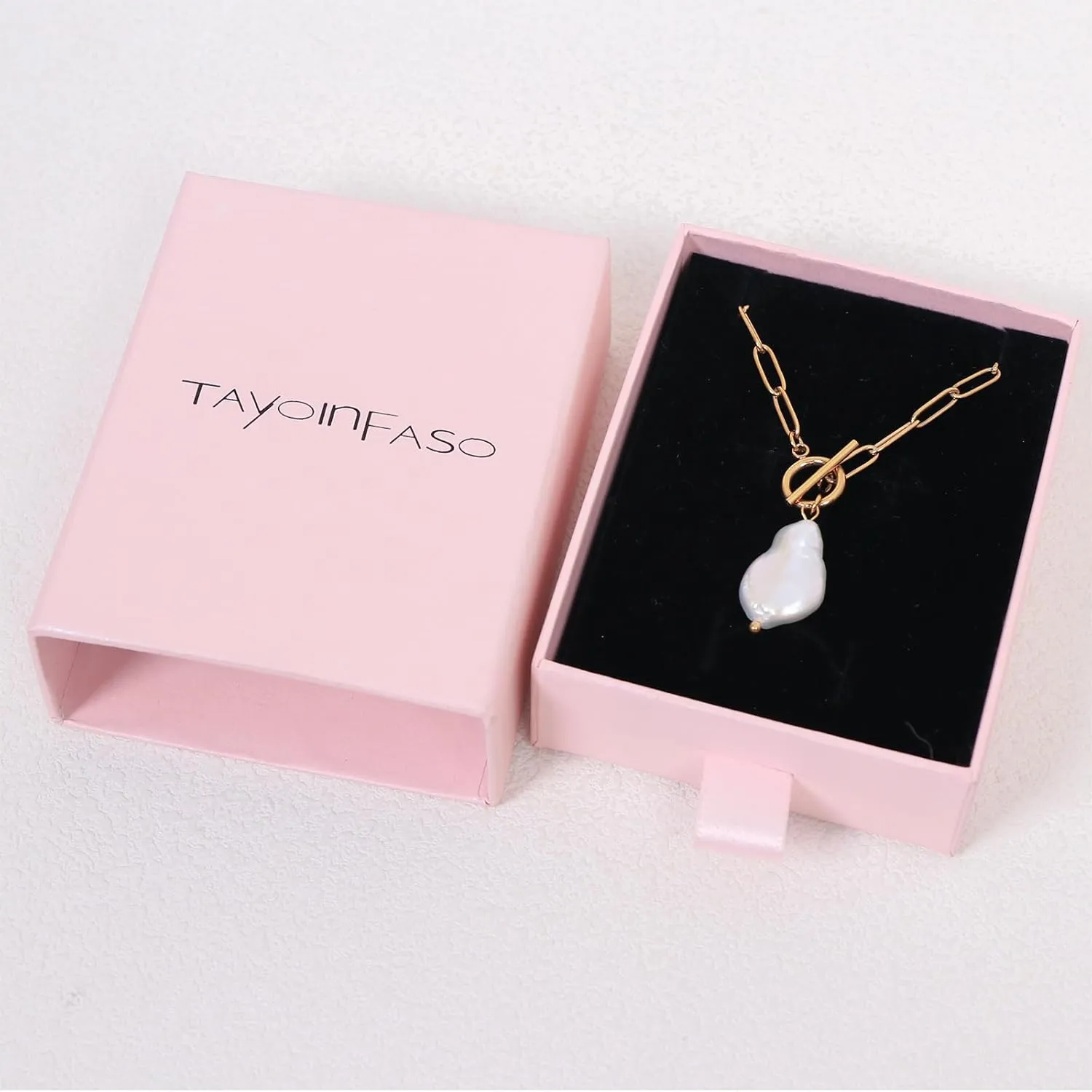 Gold Paperclip Toggle Necklace Pendant for Women Natural Gemstone Pearl Cubic Zirconia Paper Clip Chain Necklace Toggle Paperclip Jewelry Gift for Women