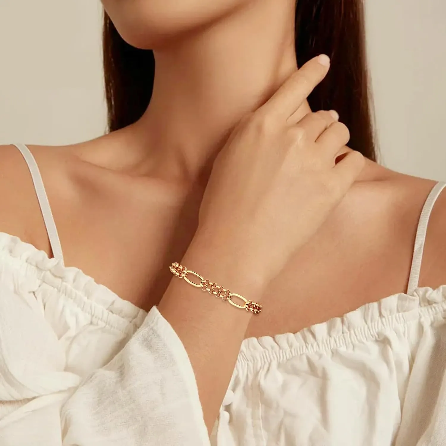 Gold Pearl Bracelets for Women Dainty Gold Plated Paperclip Bracelet Charm Pearls Beaded Link Chain Fashion Jewelry