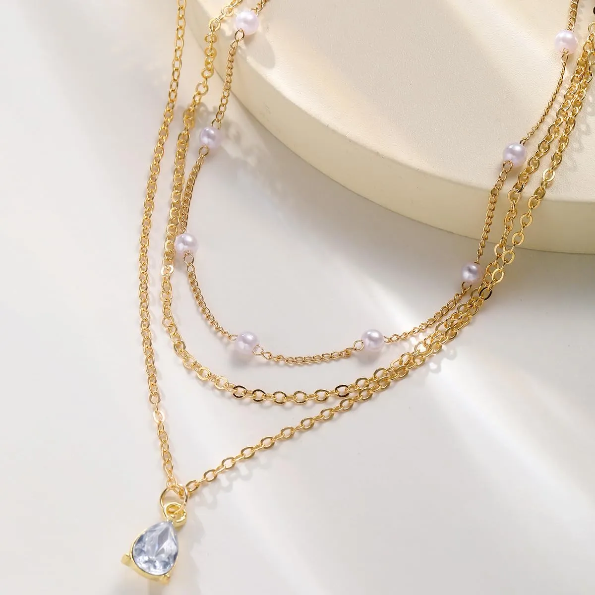 Gold Pearl Necklace,Dainty Layered Gold Necklaces Prom Pearl Choker Necklace Handmade Tiny Pearl Y-Necklace Necklaces for Women Pearl Jewelry for Wedding Bridal Birthday (F)