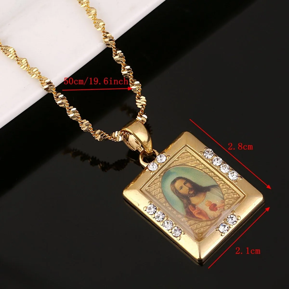 Gold Plated Jesus Pendant Christian Jewelry Enamel Blessed Jesus Image Necklace Jewelry
