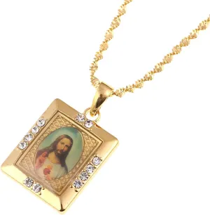 Gold Plated Jesus Pendant Christian Jewelry Enamel Blessed Jesus Image Necklace Jewelry