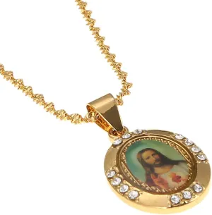 Gold Plated Jesus Pendant Christian Jewelry Enamel Blessed Jesus Image Necklace Jewelry