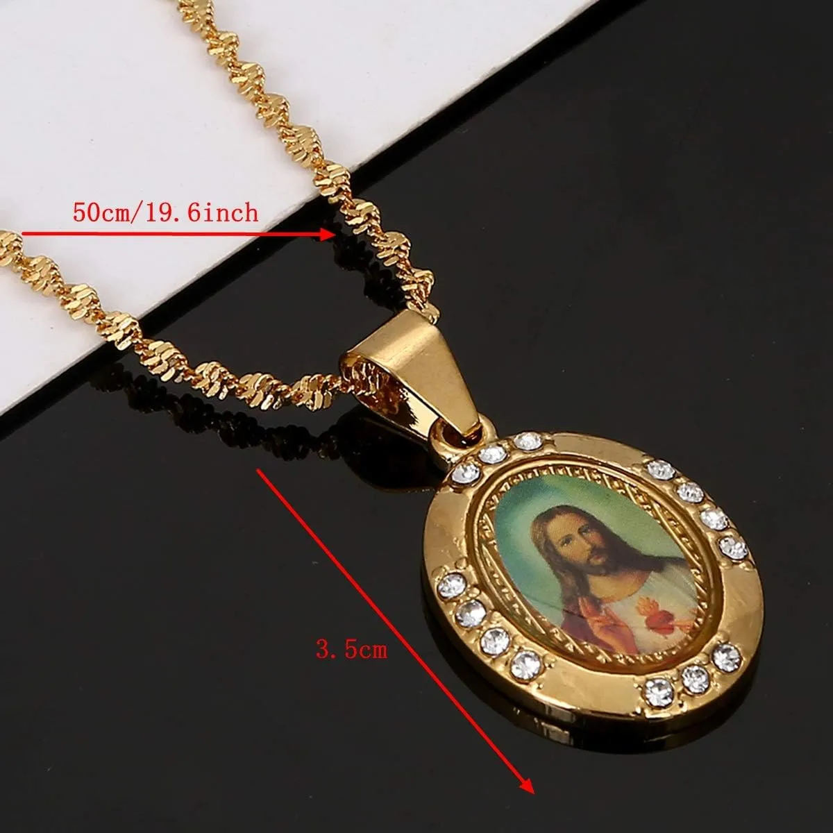 Gold Plated Jesus Pendant Christian Jewelry Enamel Blessed Jesus Image Necklace Jewelry