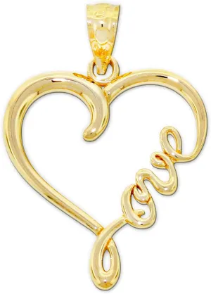 Gold "Love" Heart Charm - 10 Karat Solid Gold - Heart Pendant Charm - Cursive Love Jewelry