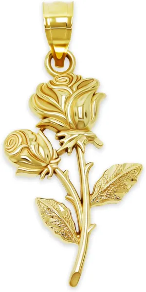 Gold Rose Pendant Charm - 10 Karat Solid Gold - Rose Charm - Flower Jewelry - Gift For her