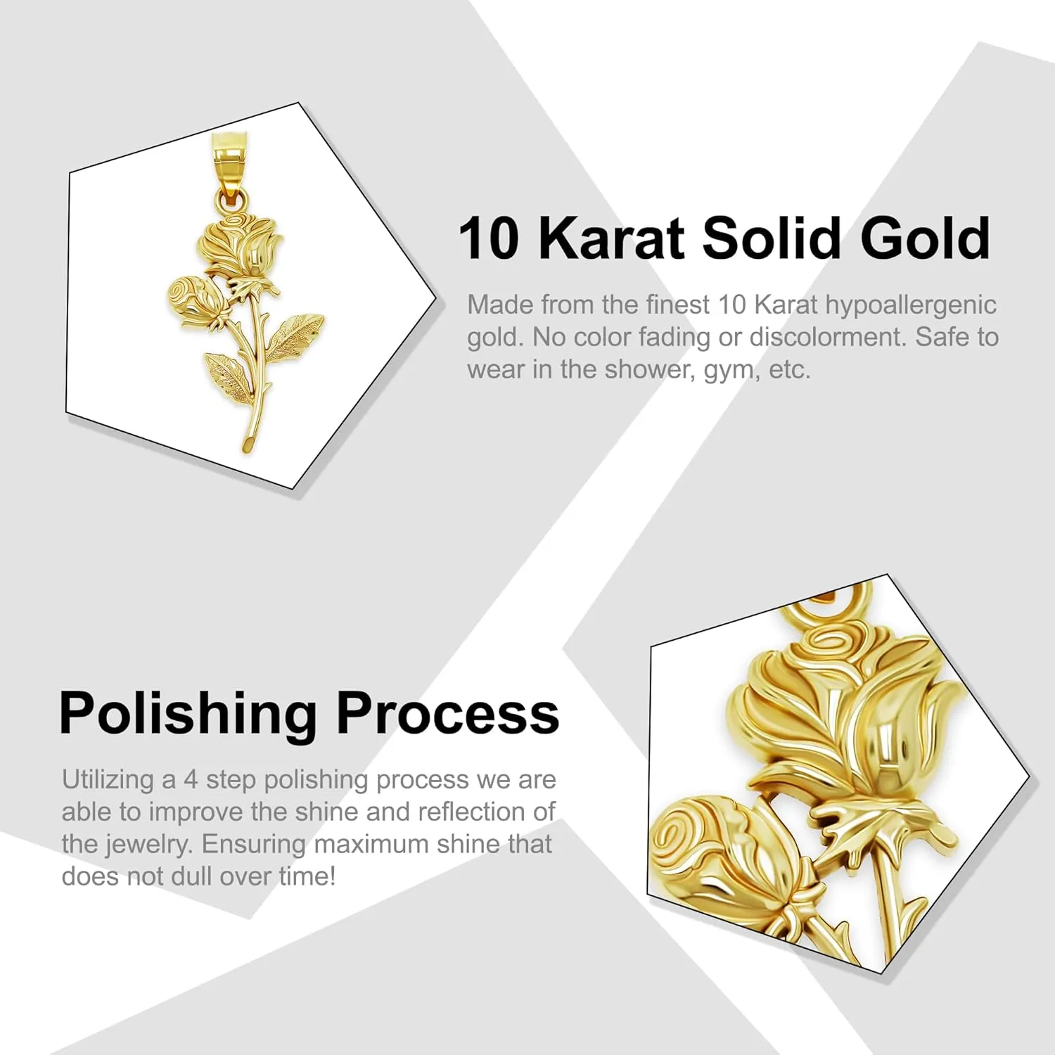 Gold Rose Pendant Charm - 10 Karat Solid Gold - Rose Charm - Flower Jewelry - Gift For her