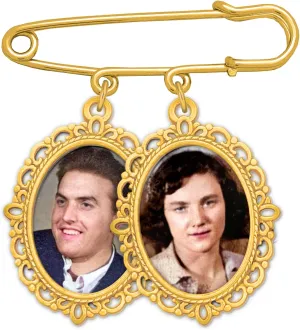 Gold Wedding Bouquet Photo Charm Pin Holds 2 Pictures Double Photo Charm Boutonniere Pin with Resizer