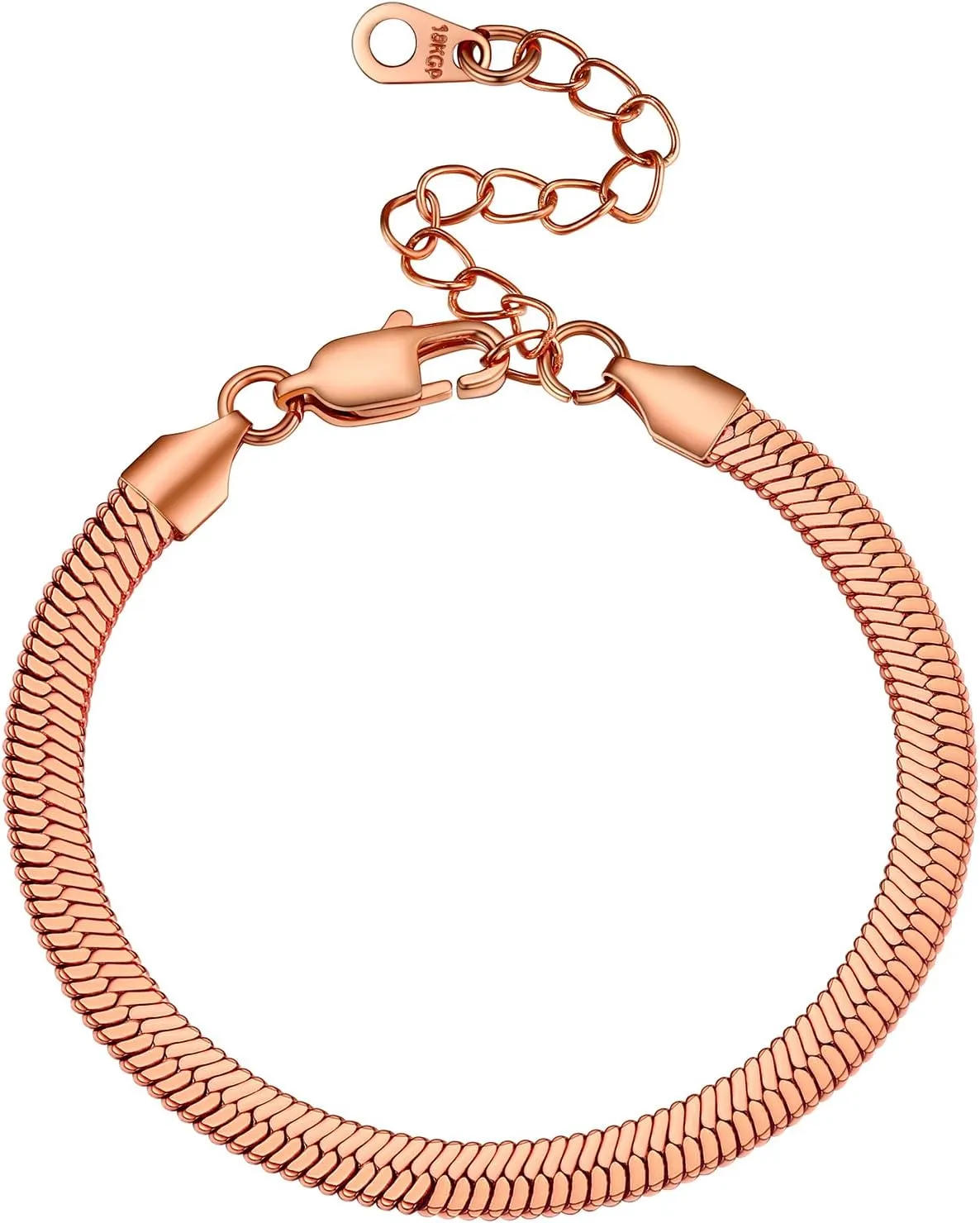 GOLDCHIC JEWELRY Flat Snake Chain Bracelets for Women Men, 3mm / 5mm Herringbone Link Bracelet, 6.3 2 inches