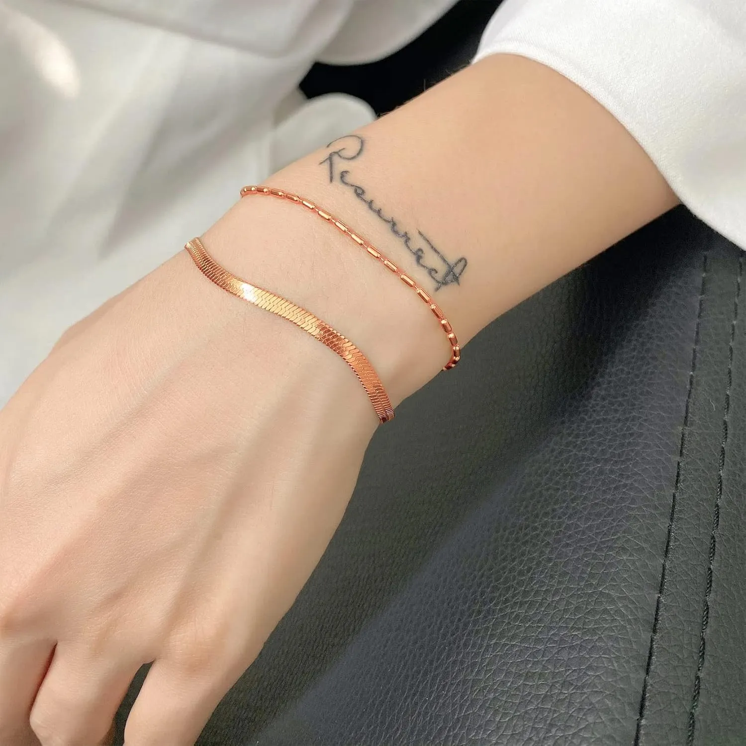 GOLDCHIC JEWELRY Flat Snake Chain Bracelets for Women Men, 3mm / 5mm Herringbone Link Bracelet, 6.3 2 inches