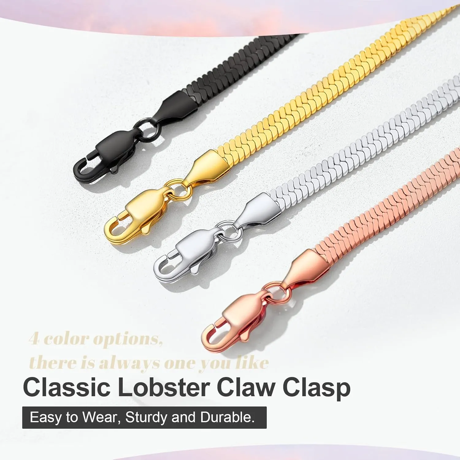GOLDCHIC JEWELRY Flat Snake Chain Bracelets for Women Men, 3mm / 5mm Herringbone Link Bracelet, 6.3 2 inches