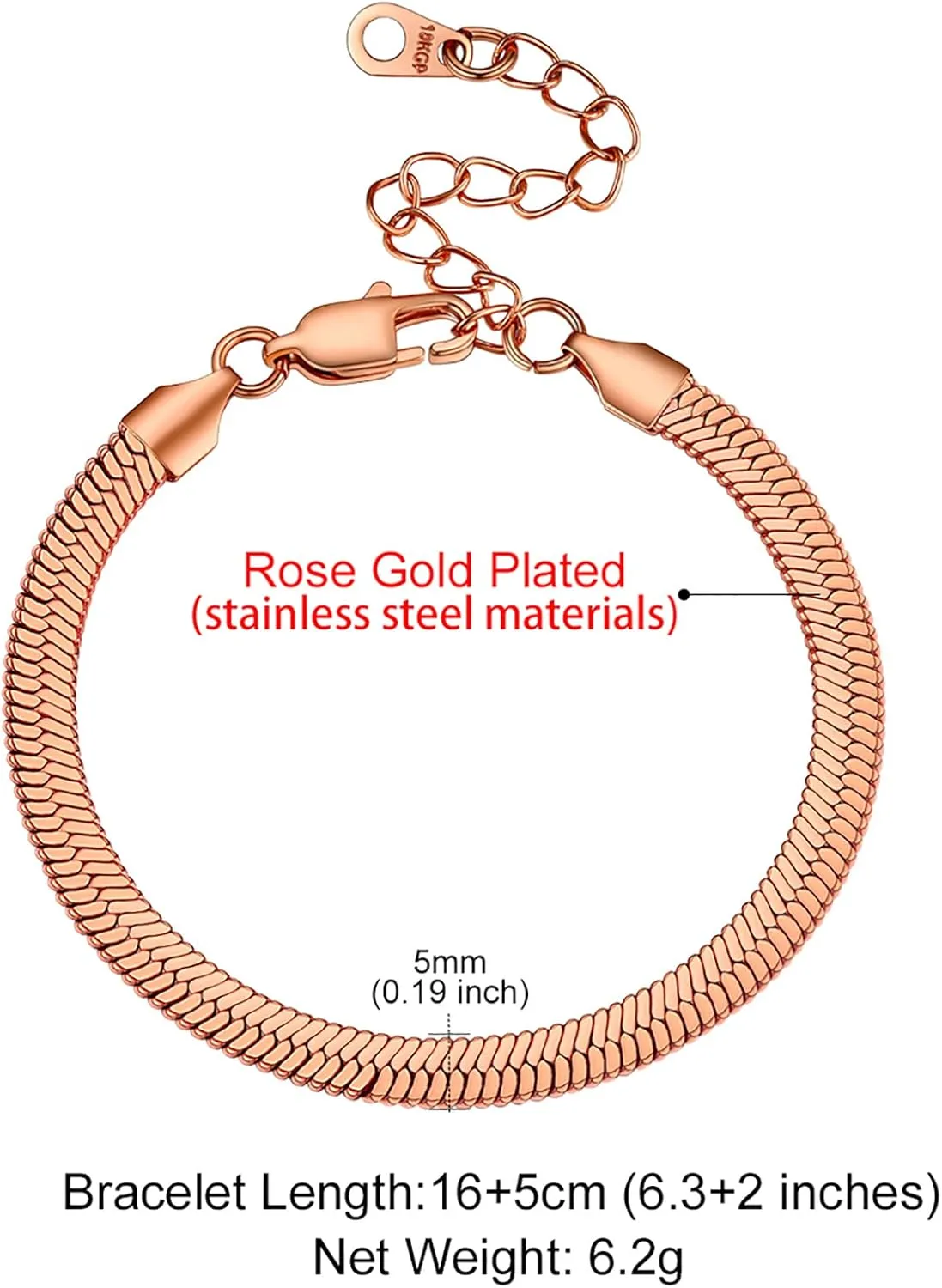 GOLDCHIC JEWELRY Flat Snake Chain Bracelets for Women Men, 3mm / 5mm Herringbone Link Bracelet, 6.3 2 inches