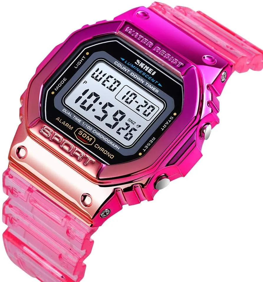 Gosasa Outdoor Sport Unisex Watches LED Light Digital Watches Transparent Multifunctional Wristwatch for Men and Women Casual Style Stopwatch Date 5Bar Waterproof