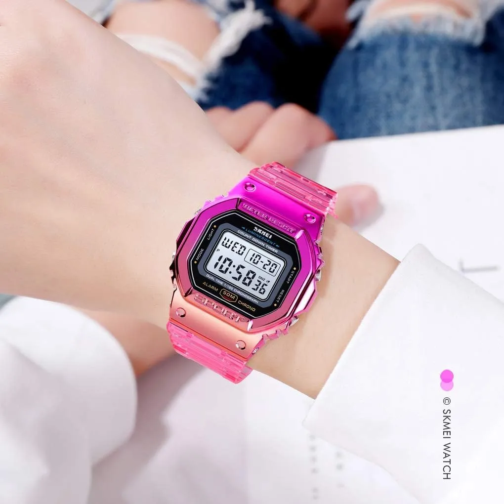 Gosasa Outdoor Sport Unisex Watches LED Light Digital Watches Transparent Multifunctional Wristwatch for Men and Women Casual Style Stopwatch Date 5Bar Waterproof