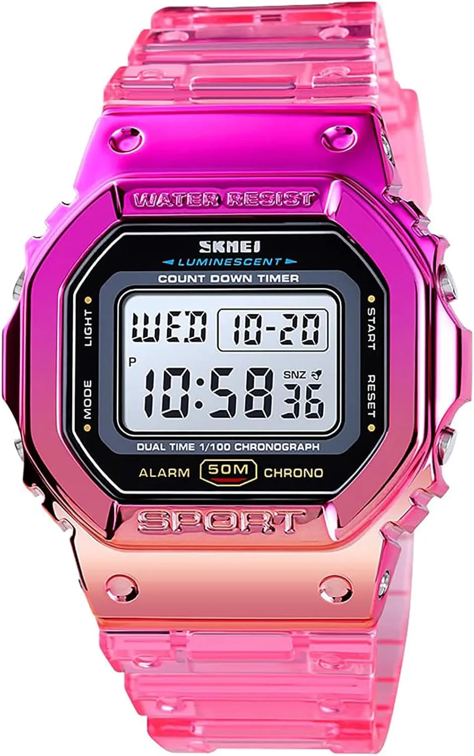 Gosasa Outdoor Sport Unisex Watches LED Light Digital Watches Transparent Multifunctional Wristwatch for Men and Women Casual Style Stopwatch Date 5Bar Waterproof