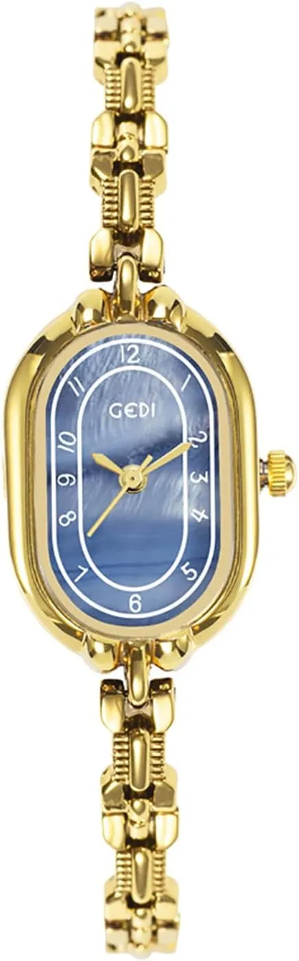 Gosasa Vintage Gold Watch for Women Small Gold Oval dial Dainty Bracelet Quartz Elegant Women's Dress Watch Waterproof Stainless Steel Band Tool Included