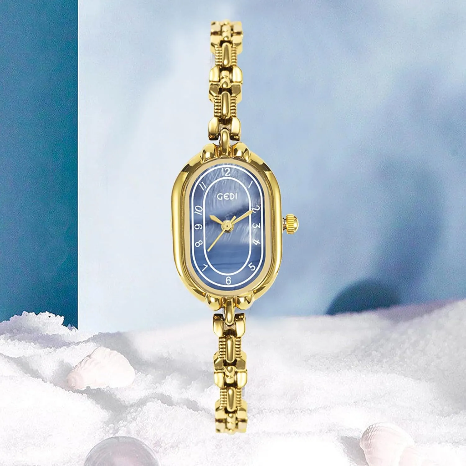Gosasa Vintage Gold Watch for Women Small Gold Oval dial Dainty Bracelet Quartz Elegant Women's Dress Watch Waterproof Stainless Steel Band Tool Included