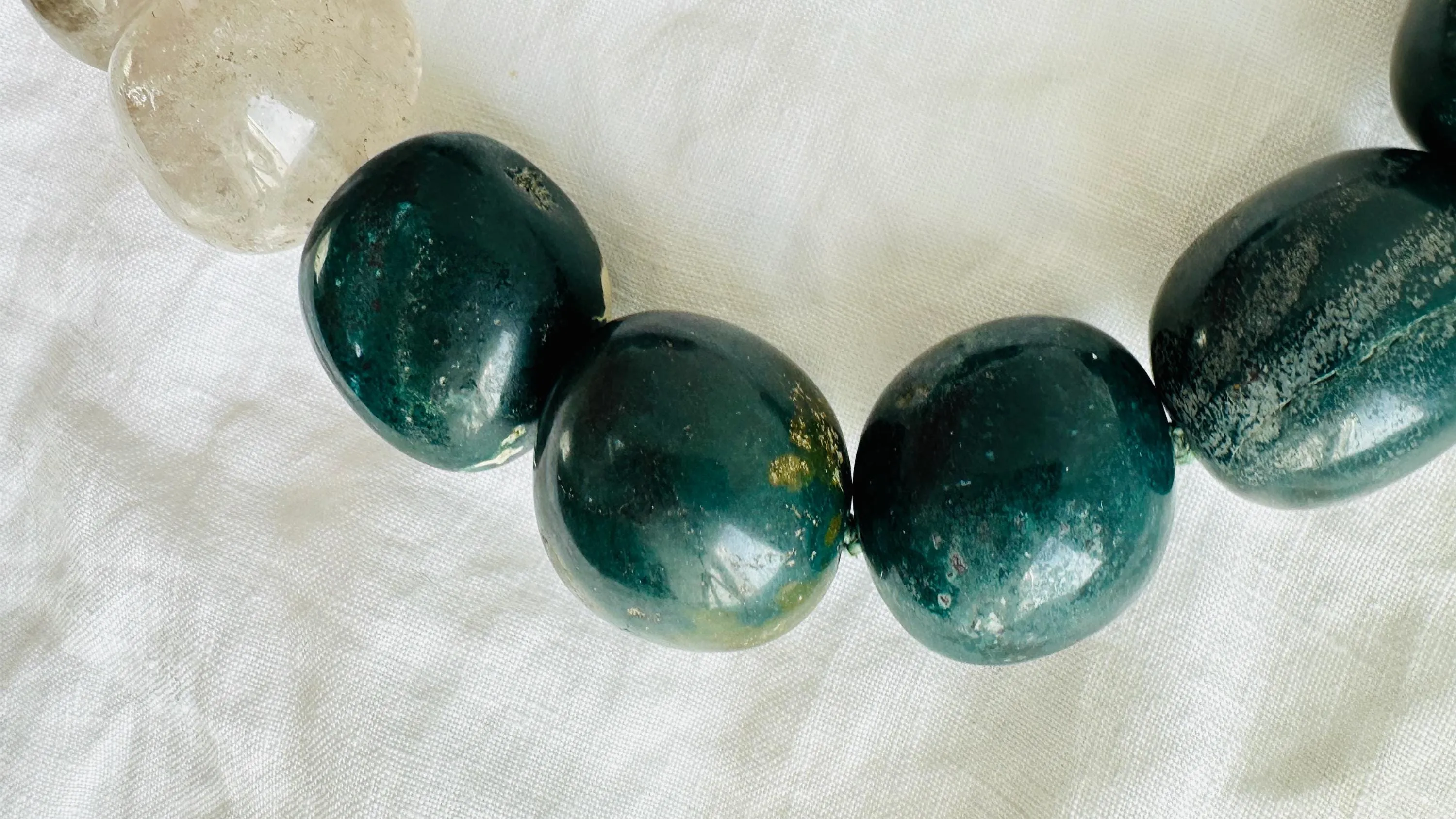 Green Jasper & Quartz Lotus Necklace. Handmade Designer Jewelry. Stone and Sterling Silver.