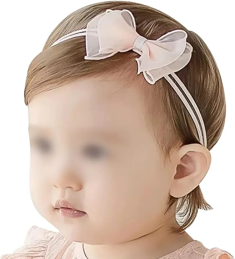 GSHLLO Baby Pink Bow Headband Baby Girl Mesh Headband Newborn Cute Hair Bows Bowknot Kids Headband Toddler Stretchy Head Band Baby Girl Birthday Hair Band Soft Infant Hairband