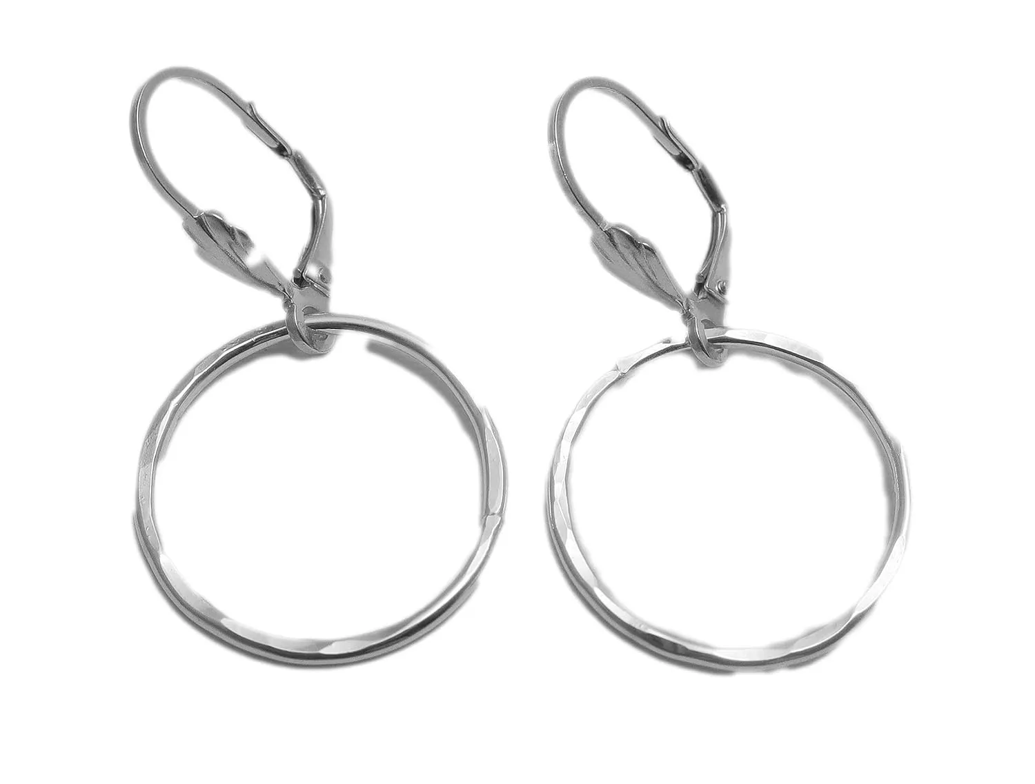 Hammered Hoop 16 Gauge Argentium Sterling Silver drop earrings Lever-back ear wires