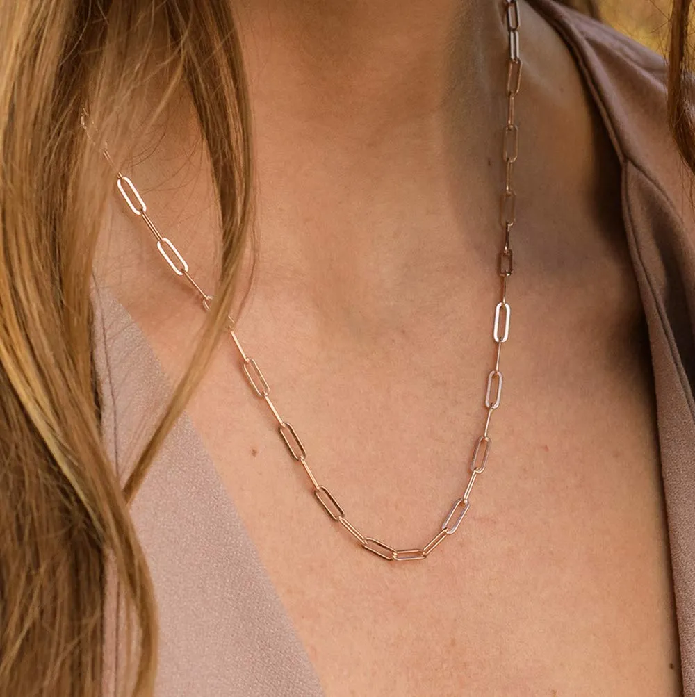 Handmade Personalized Custom Made Chain Link Necklace in Sterling Silver 925 - Customized Graduation Gift Summer Unique Jewelry for Her Mom Grandma Wife Girlfriend (18k Rose Gold Plating)