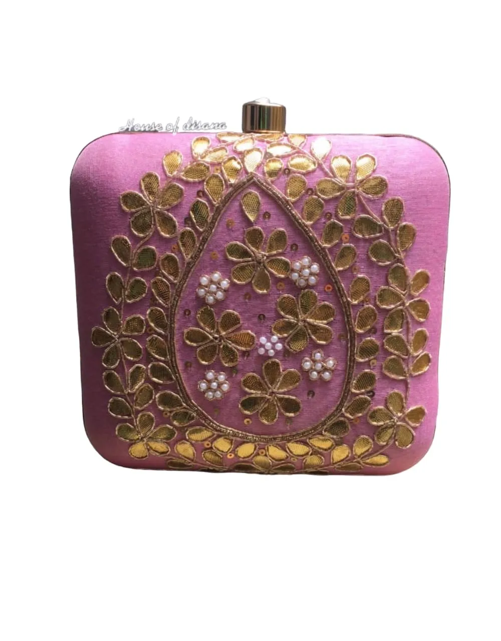 Handwork Designer Box Clutch Purses Bag For Women, Embroidery work Clutch For Women/Hand Clutch For Formal Party Wedding - Pink