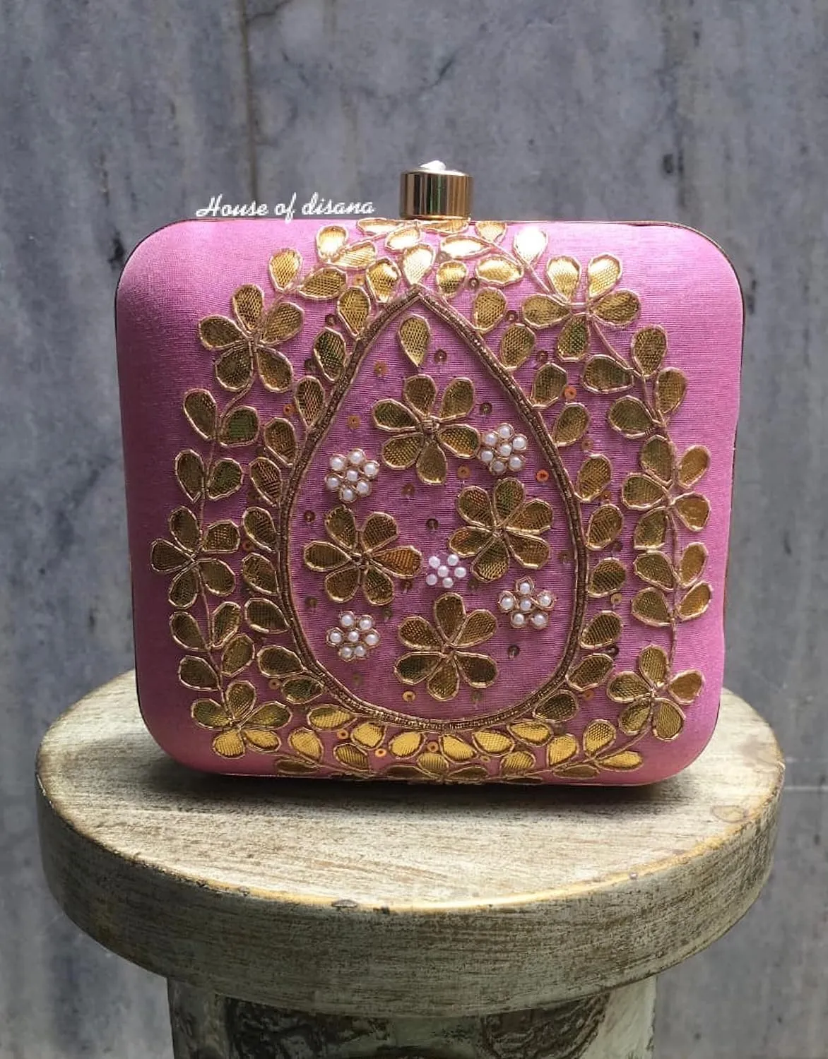 Handwork Designer Box Clutch Purses Bag For Women, Embroidery work Clutch For Women/Hand Clutch For Formal Party Wedding - Pink